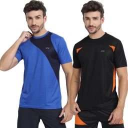 Pack of 2 Men Colorblock Round Neck Polyester Blue, Black T-Shirt-image-68