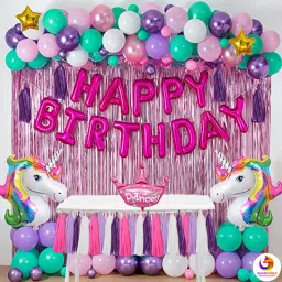 Happy Birthday Unicorn Decoration with Pink Princess Crown balloon Decoration-11