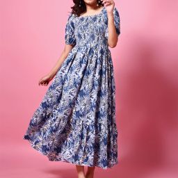 Women Fit and Flare Blue Maxi/Full Length Dress-image-4