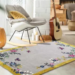 joyrugs by littlelooms Buy Grey Floral Wool and Art Silk 4 ft x 6 ft Hand Tufted Carpet-picture-23