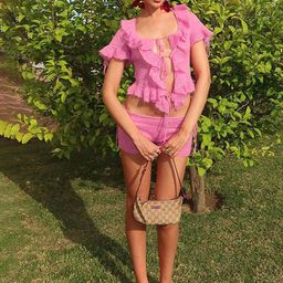 LULU & SKY Ruffled Tie-Up Neck Crop Top With Shorts-image-25