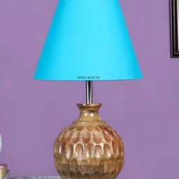 BTR CRAFTS Blue Wood Frustum Shaped Table Lamp with Adjustable Cord-picture-12