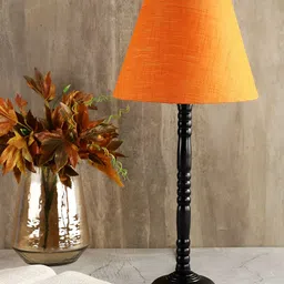 BTR CRAFTS Orange Textured Frustum Shaped Metal Table Lamp With Adjustable Cord-0
