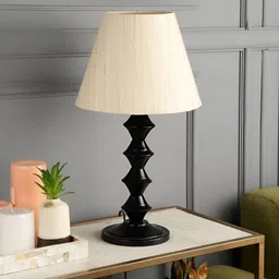 BTR CRAFTS Cream Wood Frustum Shaped Table Lamp with Adjustable Cord-46