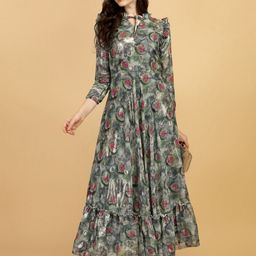 Vidraa Western Store Multicoloured Floral Jacquard Maxi Dress-image-69