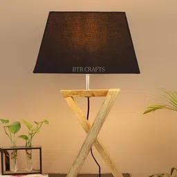BTR CRAFTS Black Wood Rectangle Table Lamp with Adjustable Cord image 3