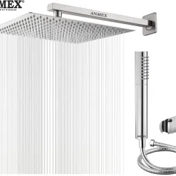 ANMEX COMBO of SS304 UltraSlim High Pressure Rainfall Shower Head With Shower Fit Arm HandShower (ABS),SS304 1.5mtr Tube And Hook 8X8+24inch Arm+HandShower Set)-image-68
