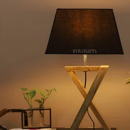 BTR CRAFTS Black Wood Rectangle Table Lamp with Adjustable Cord image 4