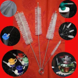 berrycrave Set Of 4 Different Sizes Tea Pot Kettle SPOUT CLEANING BRUSH Multipurpose Flexible Steel High Quality Virgin WHITE Nylon Bristles Narrow Tubes, Straws, Thin Pipes, Bottle Pouring Nozzles image 4