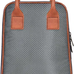 Grey -Tan Faux Leather & Linen PVC Cotted Fabric Insulated Tiffin bag VM-TB04 Lunch Bag-image-3