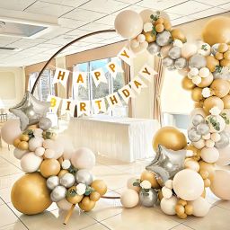 56pcs White Silver Golden Chrome Balloons & Star Banner Set-image-50