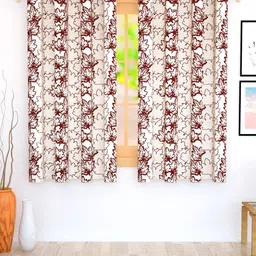 Story@home Off White & Maroon Set of 2 300GSM Semi Blackout Jacquard Eyelet Ringtop Window Curtain-picture-10