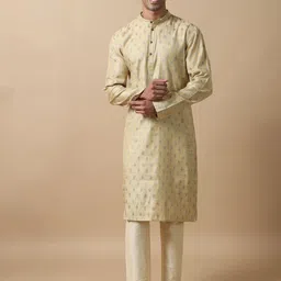 FILORI Ethnic Motifs Woven Design Band Collar Jacquard Straight Kurta-picture-58