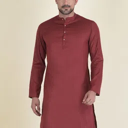 DEYANN Men Maroon Thread Work Jacquard Kurta-image-31