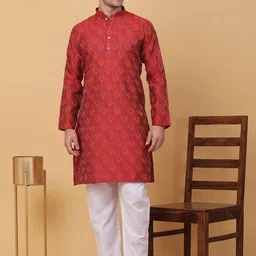 KRAFT INDIA Ethnic Motifs Woven Design Mandarin Collar Jacquard Straight Kurta-picture-56