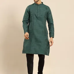 Amodh by Kisah Men Geometric Woven Design Jacquard Cotton Kurta-image-28