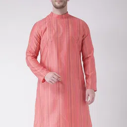 DEYANN Men Pink & Purple Striped Jacquard Kurta-image-32