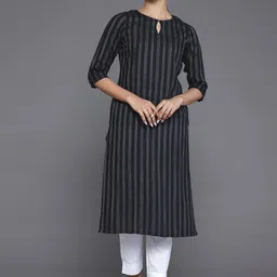 Libas Striped Keyhole Neck Thread Work Jacquard Kurta-14