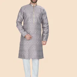 Anouk Geometric Embroidered Mandarin Collar Jacquard Cotton Straight Kurta-picture-26