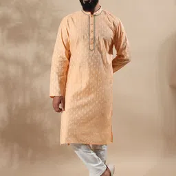 FILORI Ethnic Motifs Mandarin Collar Gotta Patti Chanderi Cotton Jacquard Straight Kurta-picture-57