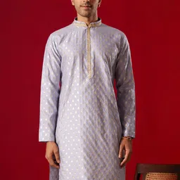 VASTRAMAY Ethnic Motifs Woven Design Mandarin Collar Jacquard Kurta-image-90