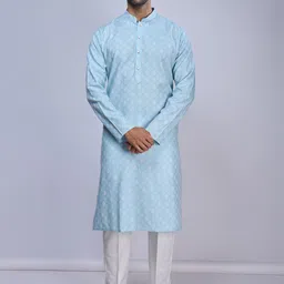 BELLAZO Ethnic Motifs Printed Mandarin Collar Jacquard Straight Kurta-image-22