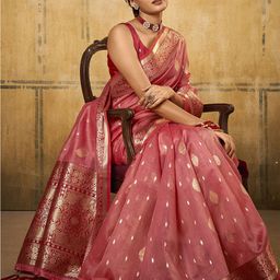 Satrani Ethnic Motifs Woven Design Zari Banarasi Saree-17