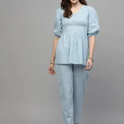 Stylum Blue Printed Pure Cotton Tunic With Trousers Co-Ords-image-38