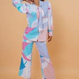 HOUSE OF MIRA Abstract Printed Shirt with Trousers Co-Ords Set-image-4