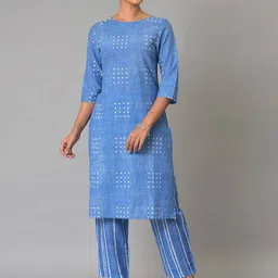 W Geometric Print Cotton Co-Ord Kurta Set With Slim Pant-23