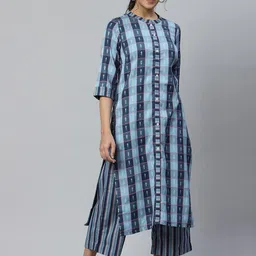 AURELIA Women Blue Printed Chanderi Cotton Kurta Set-image-31