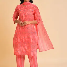 W Geometric Printed Regular Pure Cotton Kurta With Trousers & Dupatta-14