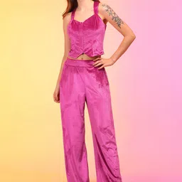 Globus Velvet Crop Top With Palazzos-image-93