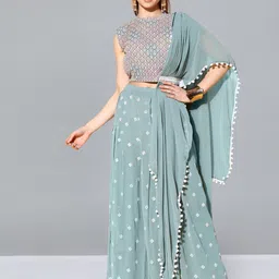 Kvsfab Sea Green Chikankari Embroidered Top & Palazzos-picture-56