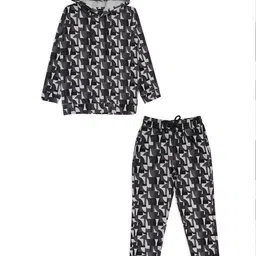 CAVIO Boys Geometric Printed Hooded Sweatshirt With Pyjamas-image-5