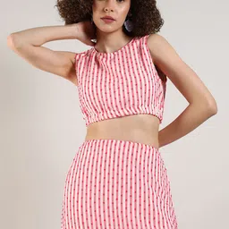 Campus Sutra Striped Round Neck Sleeveless Casual Crop Top With Tiered Midi Skirt-picture-5