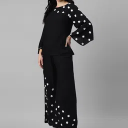 vibes by deebaco DEEBACO Floral Applique Detail Boat-Neck Top With Palazzos-picture-31