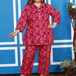 KALINI Plus Size Floral Printed Pure Cotton Tunic & Trousers-picture-34