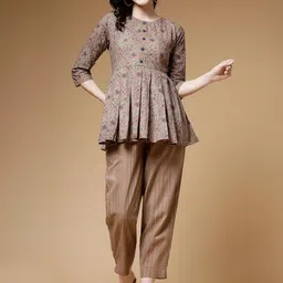 Indibelle Floral Printed Pure Cotton Tunic With Trousers-image-96