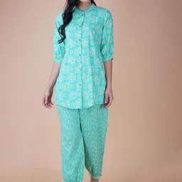TSUCCHI TRADITIONS Printed Mandarin Collar Pure Cotton Tunic With Trousers-picture-47