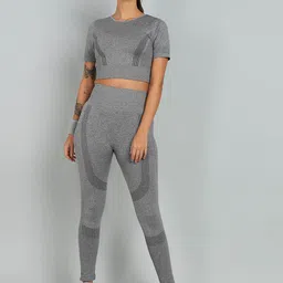 KOBO Self Design Round Neck Short Sleeves Top With Legging-image-95