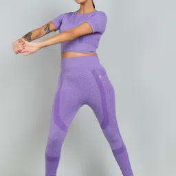 KOBO Self Design Round Neck Short Sleeves Top With Legging-picture-19