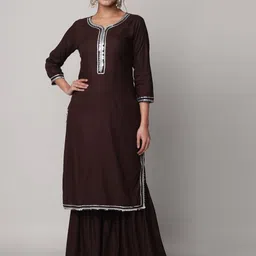 God Bless Women Coffee Brown Yoke Design Pleated Kurti with Sharara-picture-57