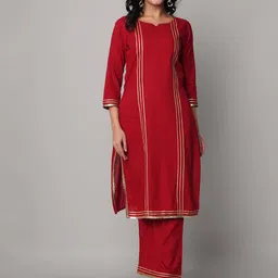 God Bless Women Maroon Gotta Patti Kurti with Palazzo-image-5