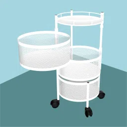 kuber industries 3-Tier Rotating Multipurpose Storage Rack Trolley with Wheels | White Iron Fruit & Vegetable Basket image 3