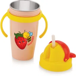 Inner Steel Cartoon Print Water Bottle With Straw 360 ML Sipper Bottle for Kids-image-91