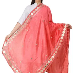 Exotic India Embroidered Patchwork Art Silk Dupatta-image-50