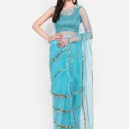BARKIYA CREATION Embellished Sequinned Saree-image-4