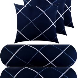 3 Cushion 2 bolster Microfibre Geometric Bolster Pack of 5-image-45