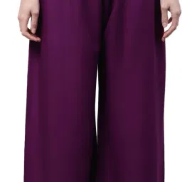 Women Flared Purple Viscose Rayon Trousers-image-45